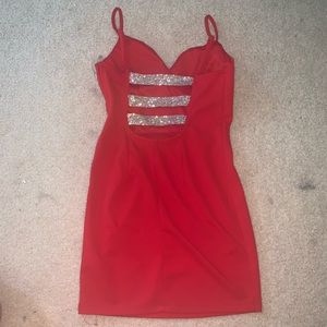 Red open back dress